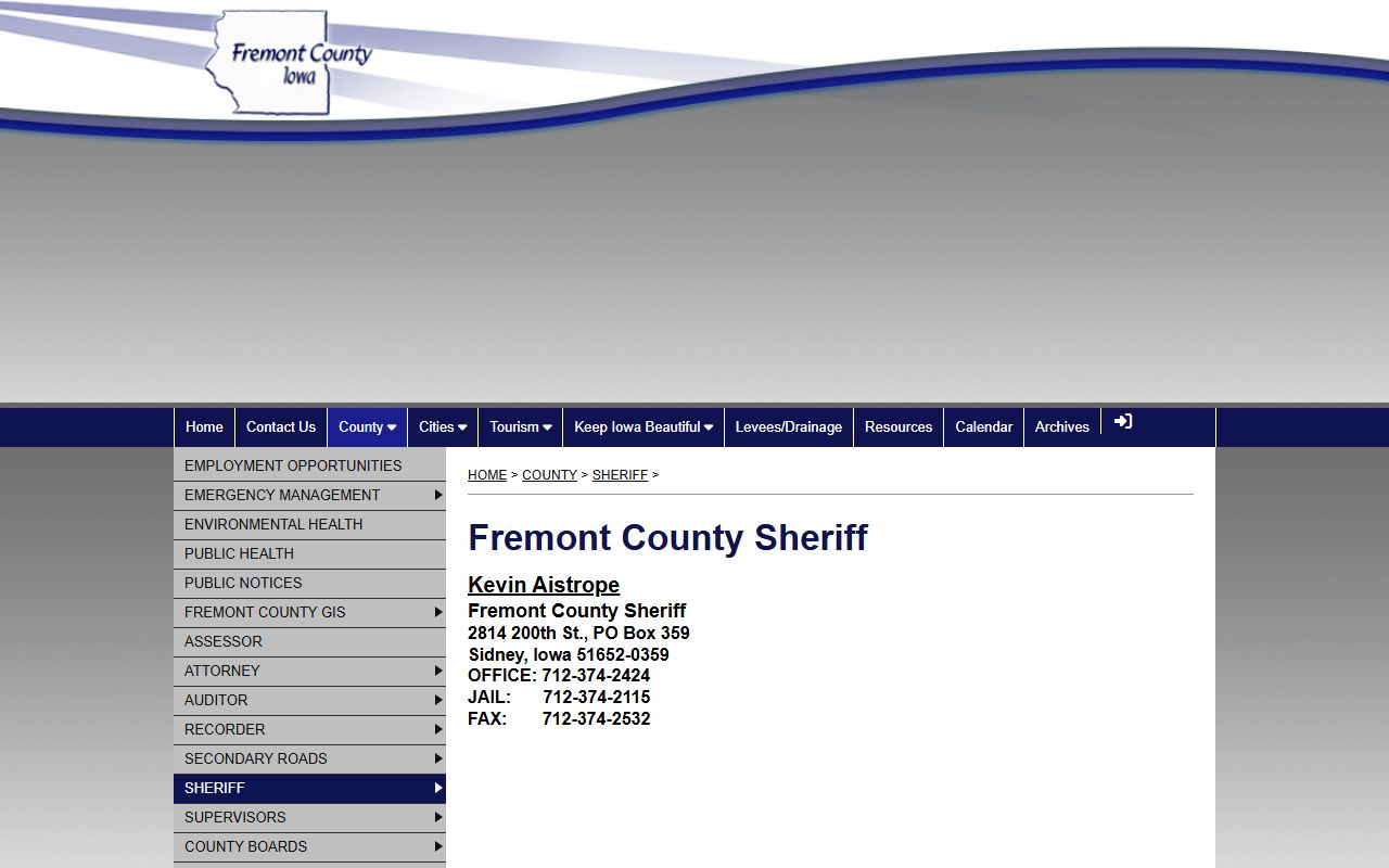 Fremont County Sheriff page for inmate population contact information