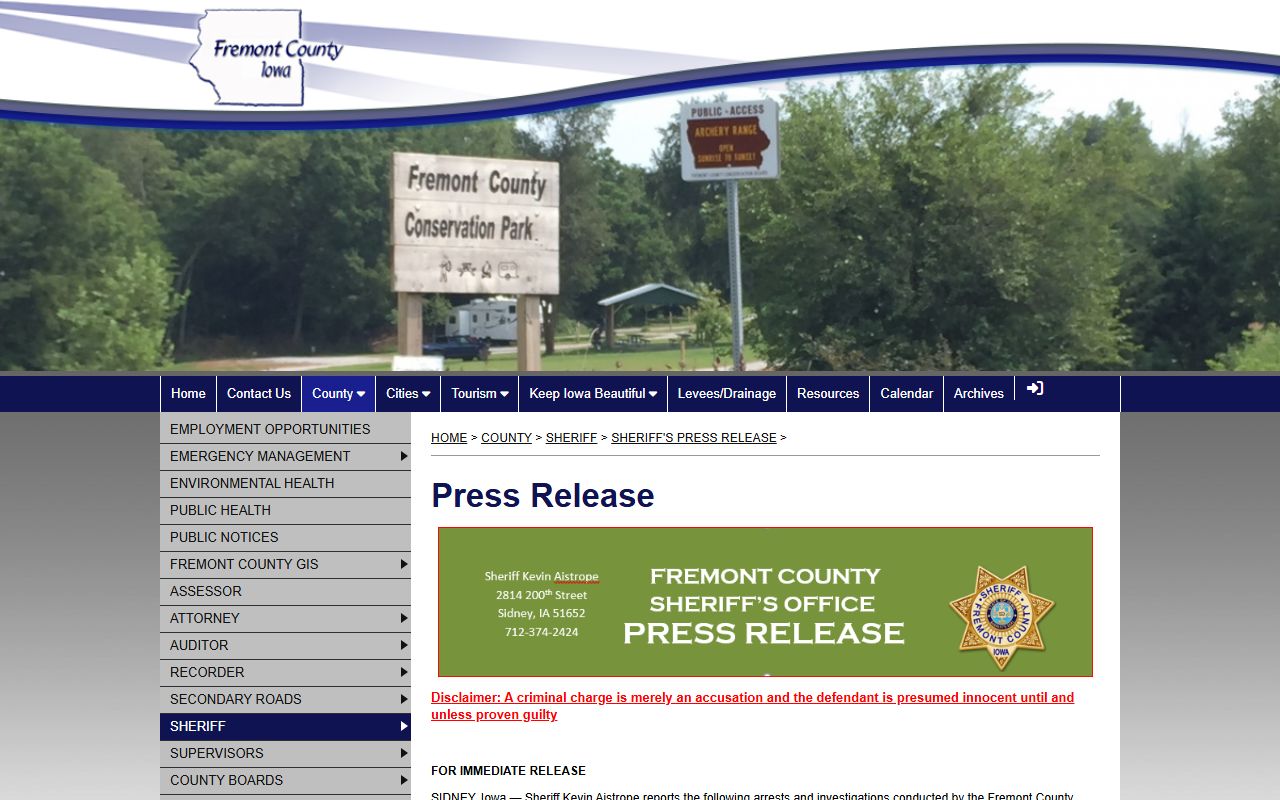 Fremont County jail mugshots sheriff press release arrest images